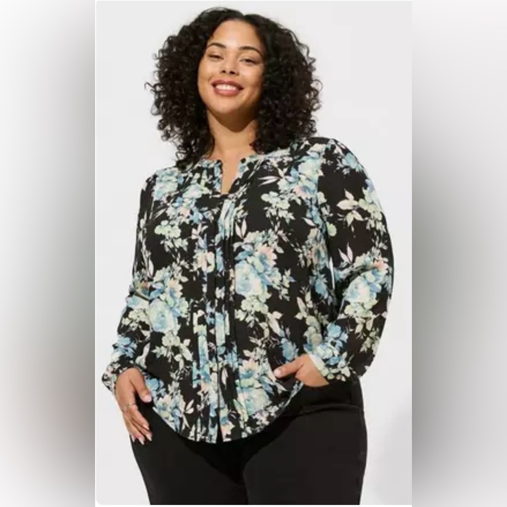 Torrid Georgette Pintuck Long Sleeve Blouse
